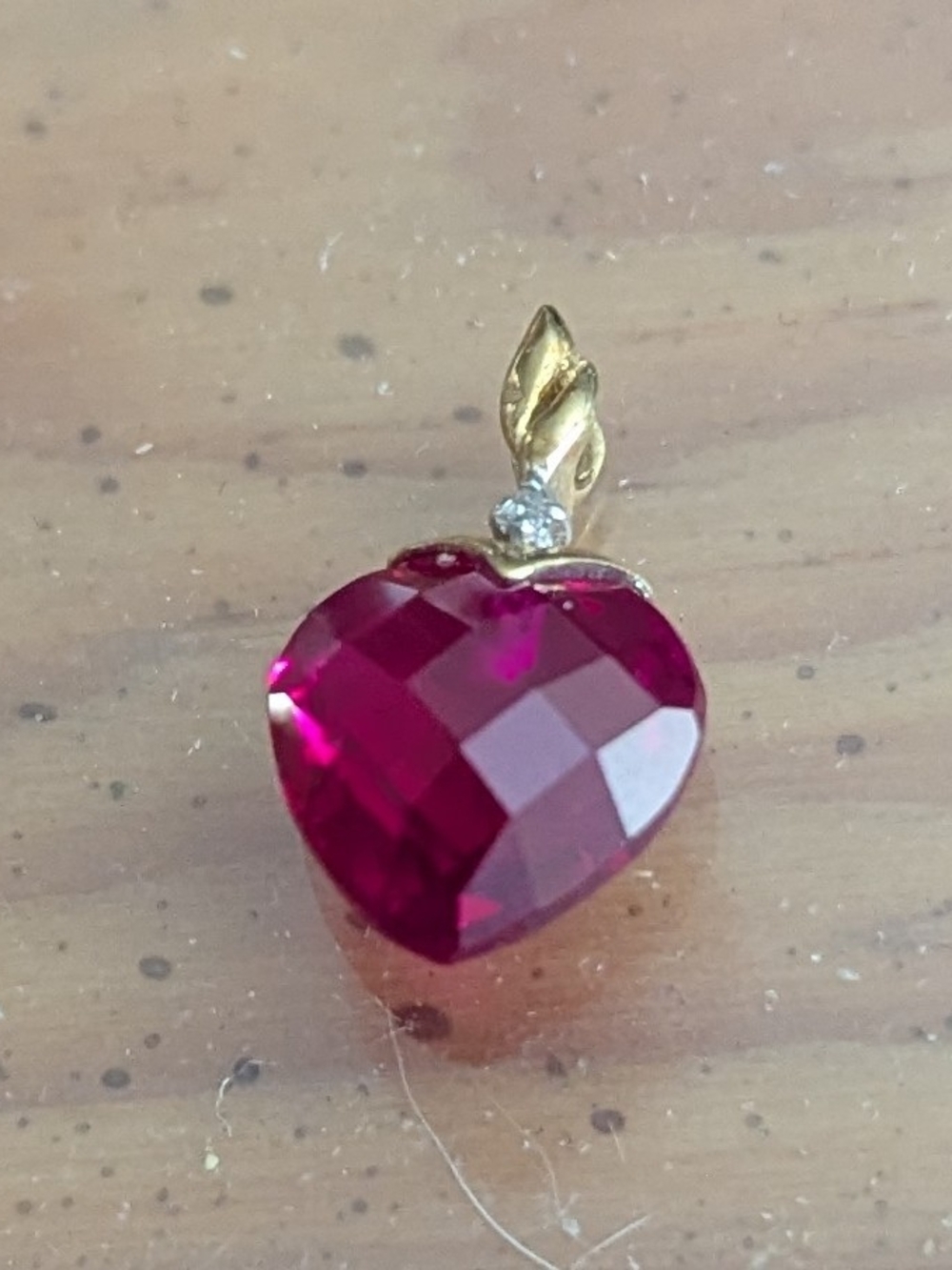 Gold Heart Pendant with Deep Pink Faceted Stone